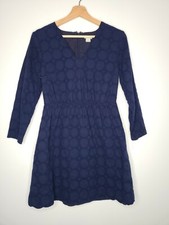 J Crew Womens Dress Dark Blue Lace Overlay Lined 3/4 Sleeve Cotton Vneck  Size 4