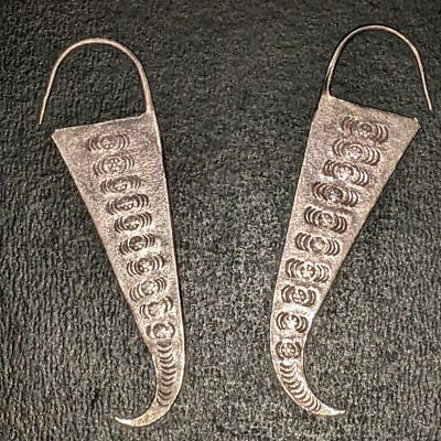 Vintage Hand Made Stamped Tribal Hmong Spirit Lock Earrings Belly Dancer Indian