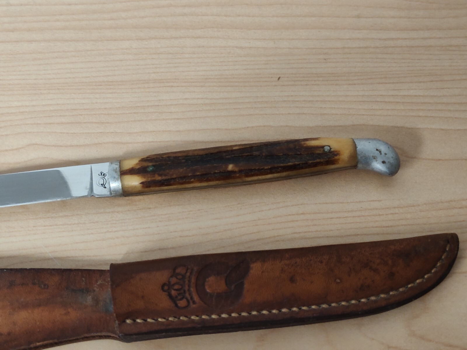 Vintage Queen Steel Fixed Blade Knife With Original Leather Sheath