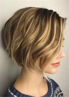 Human Hair Women's Short Brown Mix Blond Bob Wig 13x4 Lace Wig 10 Inch
