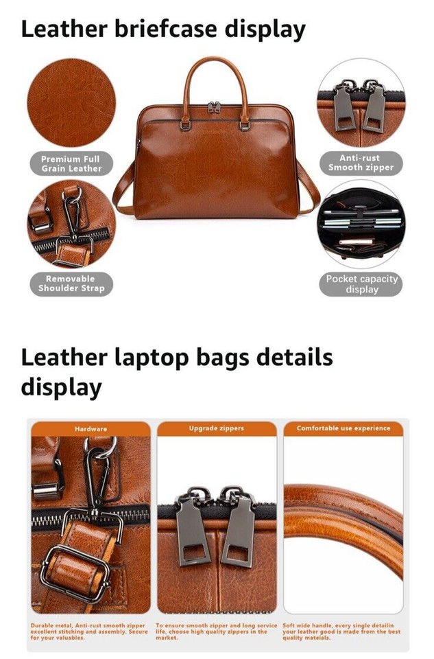 Unisex Blofinche Laptop Messenger Shoulder Bag Genuine Leather