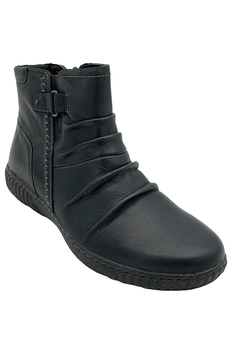 Clarks Collection Leather Ruched Ankle Boots Caroline Orchid Black