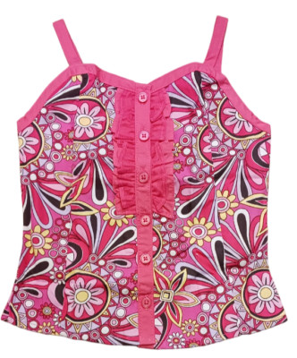 French Toast Girls Button Down Pink Floral Tank Top with Tulle Ruffles Size 4