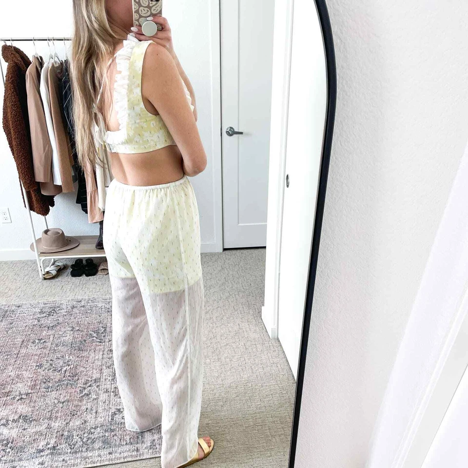 TULAROSA Revolve White Yellow Sheer Cut Out Jumpsuit EUC S - Image 3 of 4