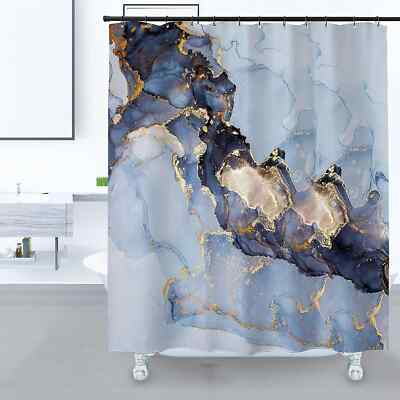 HABO Blau-Gold-Marmor Duschvorhang   Moderner Abstrakter Badezimmer-Vorhang
