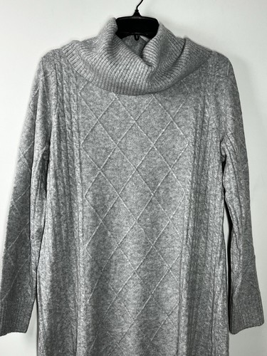 Talbots Sweater Dress Womens Medium Gray Cable Knit Cowl Neck Stretch Cozy - Picture 3 of 12
