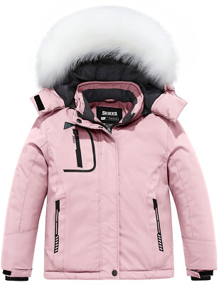 Skieer Girl's Waterproof Ski Jacket Windproof Winter Jacket Fur Hooded Rain  Coat