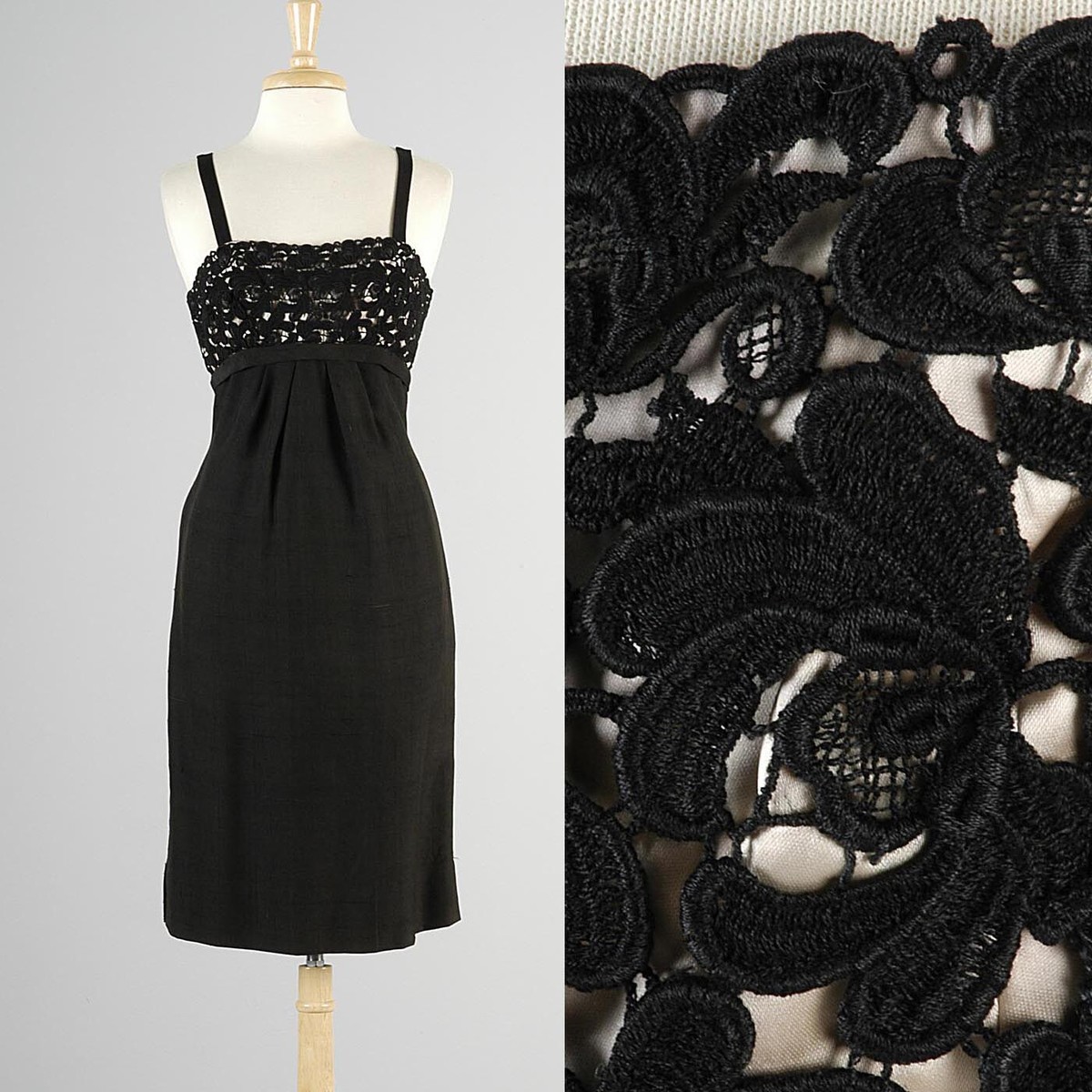 XS Vintage 1950s 50s Little Black Dress Cocktail Party Dress Illusion  Neckline | eBay UK