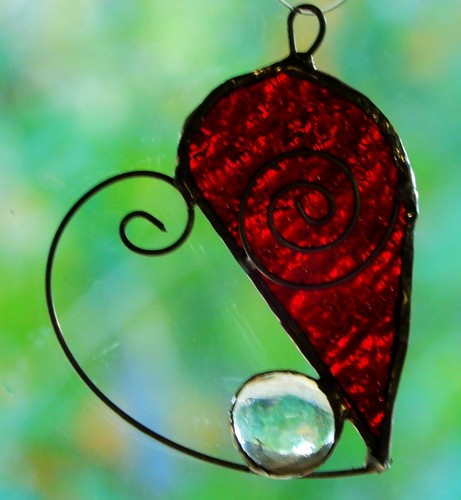 ROYAL PURPLE & RED HEART Handmade Stained Glass SUNCATCHER WEDDING FAVORS & GIFT - Bild 5 von 24