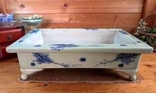 Japanese Celadon Bonsai Ikebana Pot Old SETO Decorative Object W=15.55x9.84"