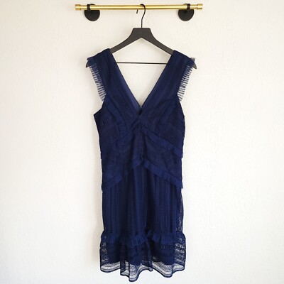 Bardot 10/L Navy Blue Kristen V-Neck Sleeveless Ruffle Lace Sheath Dress  NWT | eBay