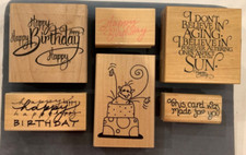 6 Rubber Stamps Wood Mounted Happy Birthday Card Greetings Birthday Cake