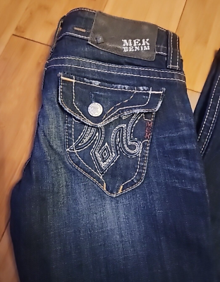 Women's MEK Denim Cigarette Blue Flap Pockets-Distressed Size 26x34 (26x30) 