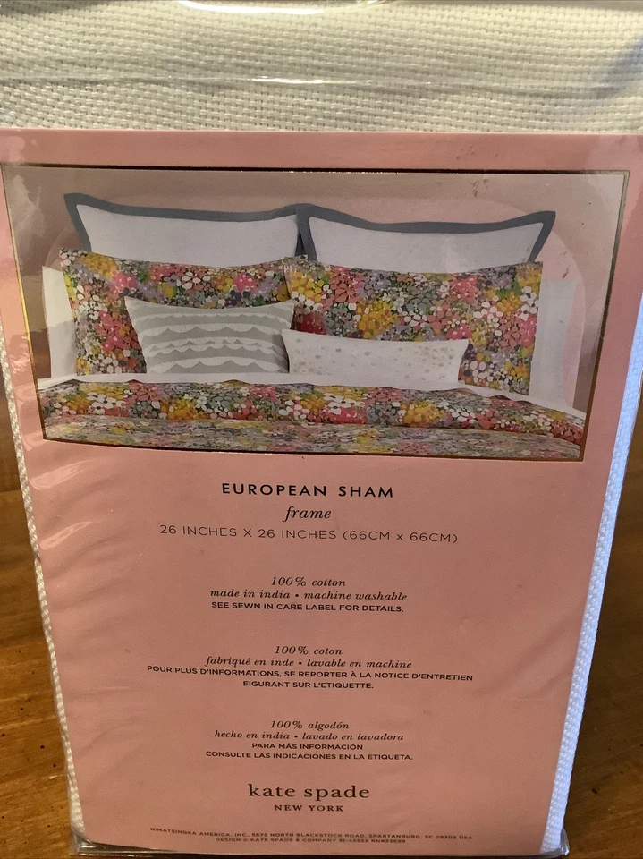 European Pillow Shams Kate Spade 2 White Cloud ACABAMENTO DE QUADRO AZUL NOVO COM ETIQUETAS LINDO! - Imagem 2 de 4