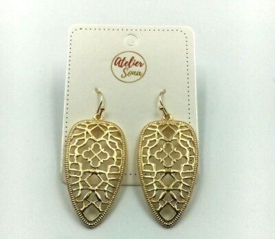 Atelier Sona Woman's Earrings Arrow Shape Gold Filigree New