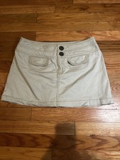 Vintage Y2K Khaki Mini Skirt American Eagle Low Rise Double Buttons Pockets Sz 4