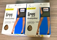 BRAND NEW Leggs Control Top Pantyhose SIZE Q SUNTAN SHEER Toe 3 PAIRS PER BOX!