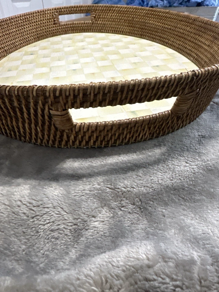 MacKenzie-Childs Parchment Check Rattan Tray – Large 26″ × 20″ – Retired - Image 3 of 3