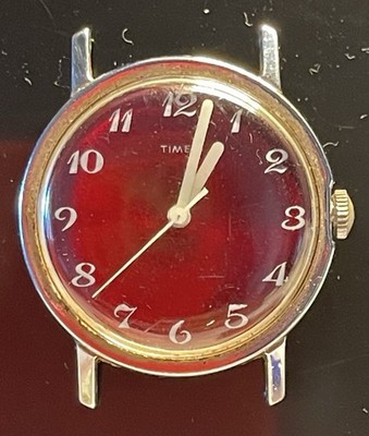 VINTAGE 1970s Timex Mercury 160551 Manual Wind Watch Red Sunburst Dial no Band  