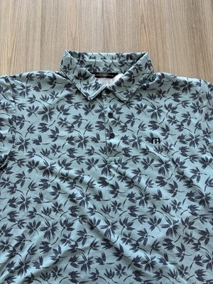 Travis Mathew Polo Shirt Men Large Blue Tropical Floral Golf Stretch Performance
