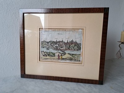Bilderrahmen Mahagoni mit schwarzen Ecken + Glas 36x30cm + Stich von Meissen