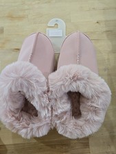 Lauren Conrad Pink Fluffy Slippers Slip On, Comfy Cozy Hard Soles New With Tags