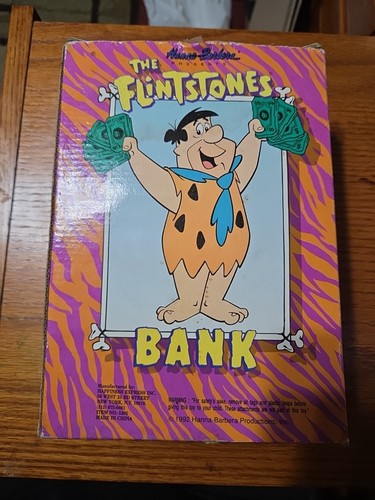 Vintage Fred Flinstone & Safe Plastic Piggy Coin Bank 7" 1992 - Picture 2 of 5