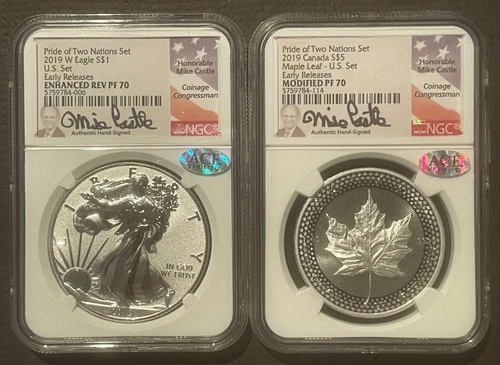PRIDE of TWO NATIONS SET: 2019-W $1 SILVER AMERICAN EAGLE & MAPLE LEAF 8734