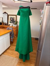 Carolina Herrera Emerald Green Black Beaded Formal Gown Dress Size 4