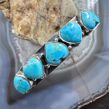 Sterling Southwestern Style 5 Blue Turquoise Heart Single Row Bracelet For Women Sterling Southwestern Style 5 Blue Turquoise Heart Single Row Bracelet For Women