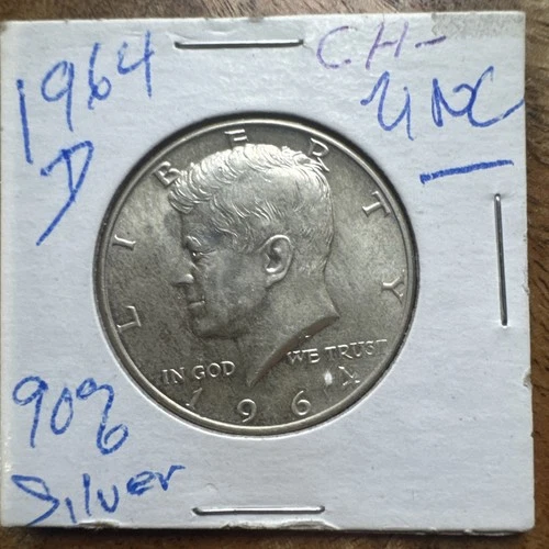 1964-D Kennedy Half Dollar 90% Silver Choice Uncirculated Raw US Coin | JFK Half