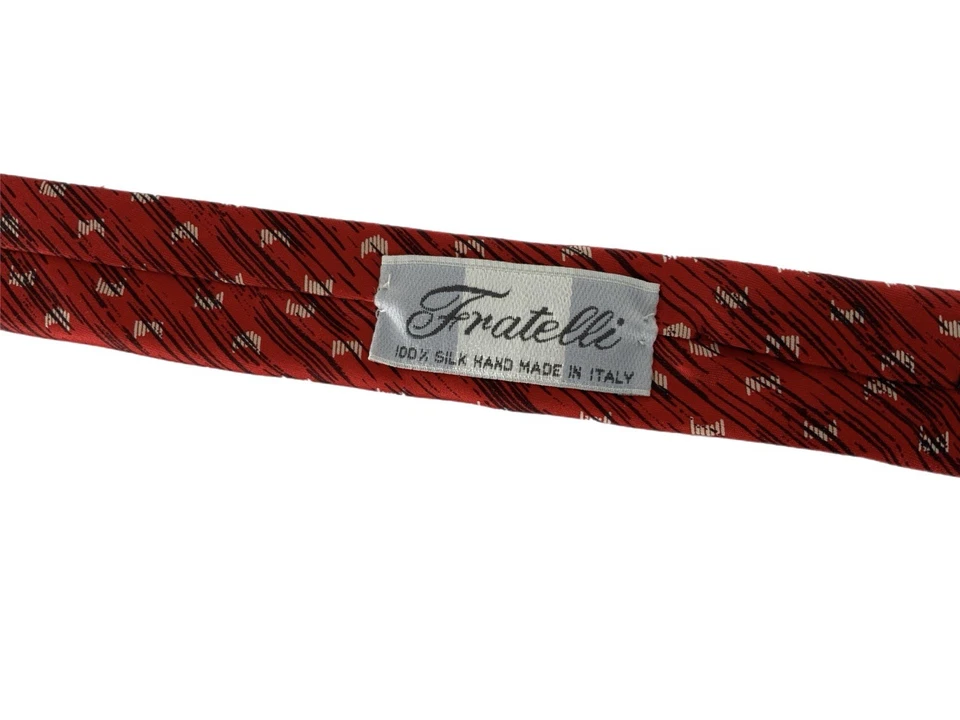 Gravata de pescoço Fratelli vermelha branca preta geométrica de seda feita à mão na Itália YGI R5-96 - Imagem 4 de 4