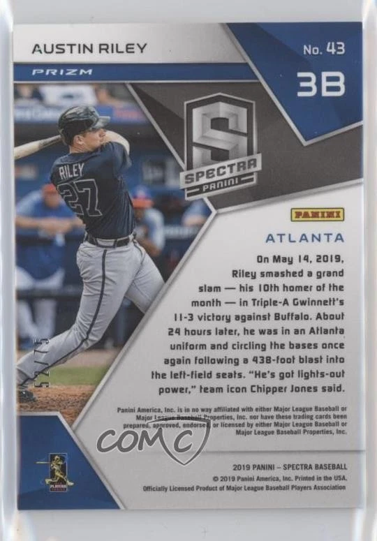 2019 Panini Chronicles Spectra Neon Pink Prizm /75 Austin Riley #43 Rookie RC - Image 2 of 2