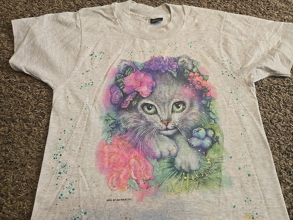 Camisa Gato Brillante Vintage Fruit Of The Loom Años 90. Niños Talla 10/12 Foto 2 de 4