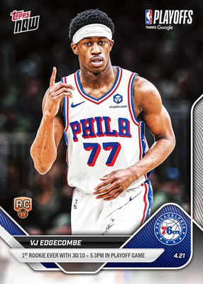 VJ Edgecombe RC 30/10 + 5 3PM Playoffs 2025-26 NBA Topps NOW 
