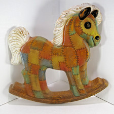 PATCHWORK ROCKING HORSE WALL ART HANGING WALL ART MULTICOLOR VINTAGE