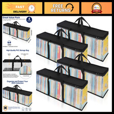 Clear DVD Storage Bags Set of 4 - PVC Media Holder Case with Handles for DVDs, C