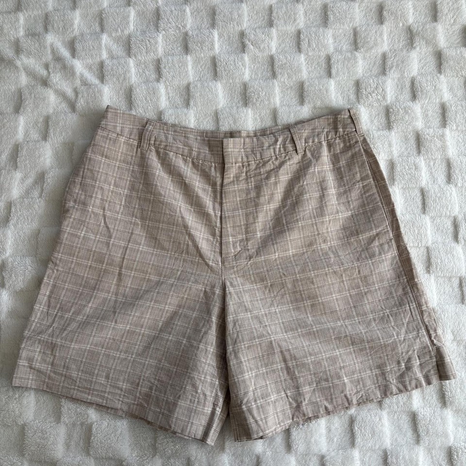 COS designer linen beige plaid shorts Size 50 fit 14-16