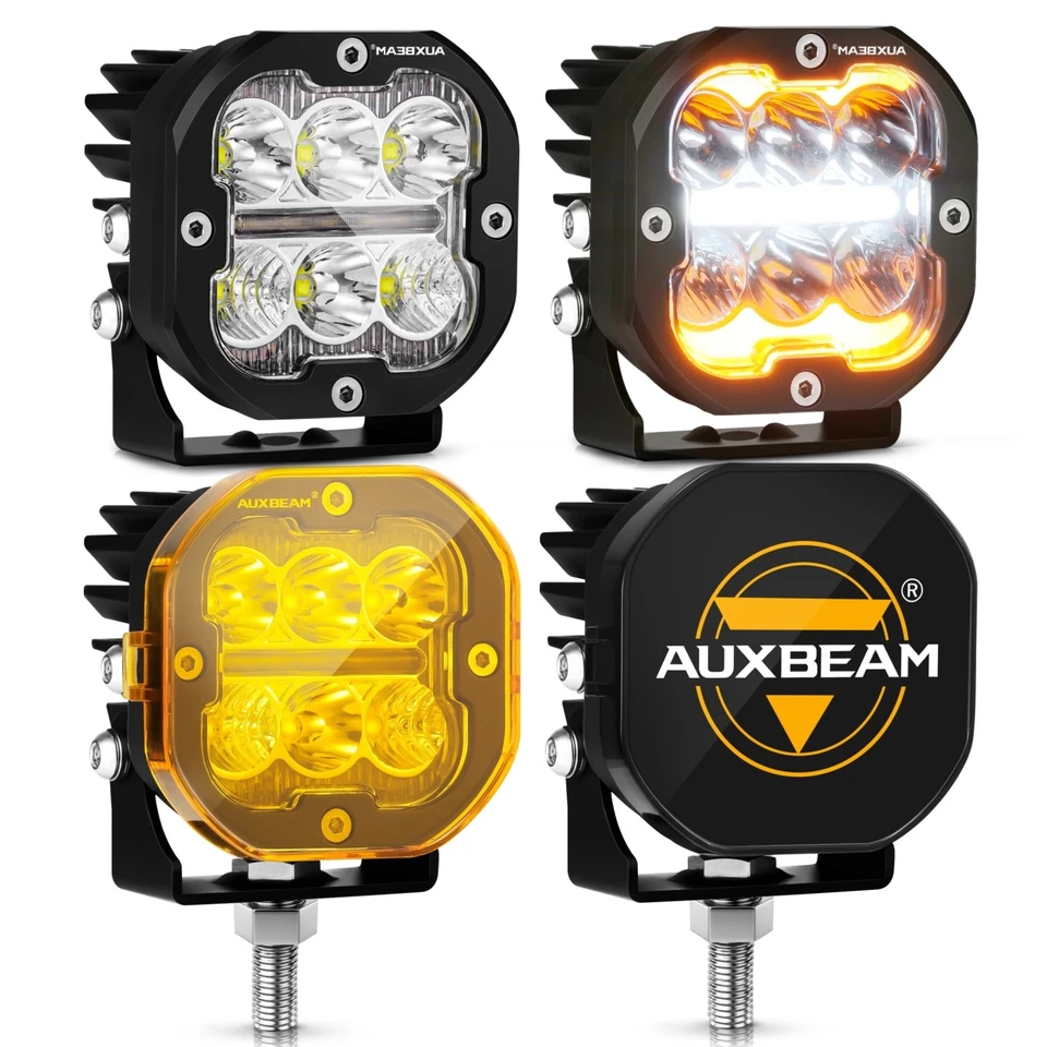 AUXBEAM 4x 3" cápsulas LED conducción DRL y luces giratorias + 4x cubiertas ámbar y 4x negras Foto 3 de 4