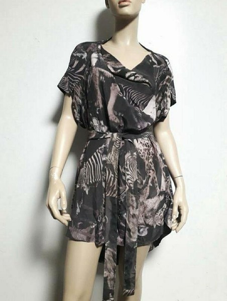 Women AllSaints Dress Grey Silk 34 / XS / 42