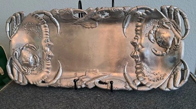 1997 Arthur Court Crab Motif 17" X 8" Aluminum Tray - Image 1 of 4