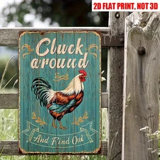 Vintage Rooster Metal Sign Cluck Around Farmhouse Chicken Humor Decor Wall Art 