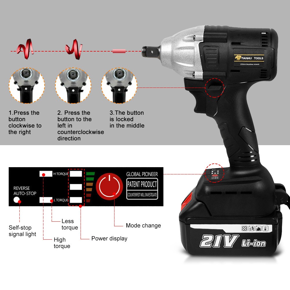 1/2" Driver Cordless Electric Impact Wrench Gun 520 Nm High Torque Power Tool US