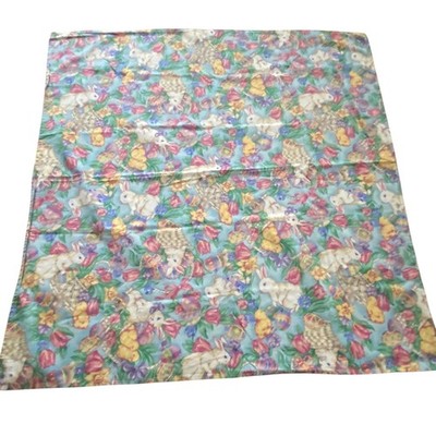 Vintage Easter Tablecloth Bunny Chick Floral Egg Print Blue Pastel Spring Decor