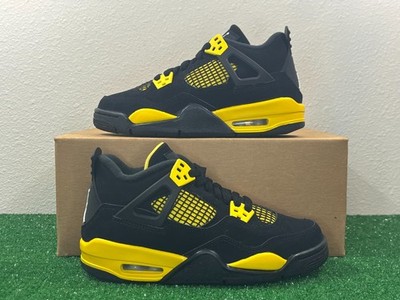 4 Men/5.5 Women - Nike Air Jordan 4 Retro GS Thunder Black Yellow Shoes B-Grade
