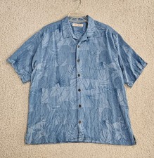 Tommy Bahama Shirt Mens XL Silk Button Up Hawaiian Tropical Floral Blue Beach