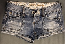 Vintage Y2K Guess Jeans Low-Rise Denim Distressed Women s Micro Shorts- 26 Waist
