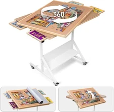 Tektalk Rotating Jigsaw Puzzle Table with Angle & Height Adjustment, Wooden... 
