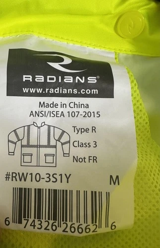 Radians Radwear Jacket Mens Medium Yellow Hi Vis Class 3 Hooded Rain RW10-3S1Y image 7