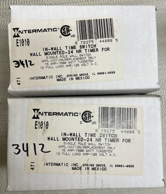 Lot of 2 Intermatic In Wall Time Switch E-1010 Wall Mounted 24 Hour Lamp Circuit